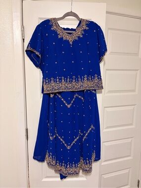 Royal Blue Embellished Two-Piece Outfit